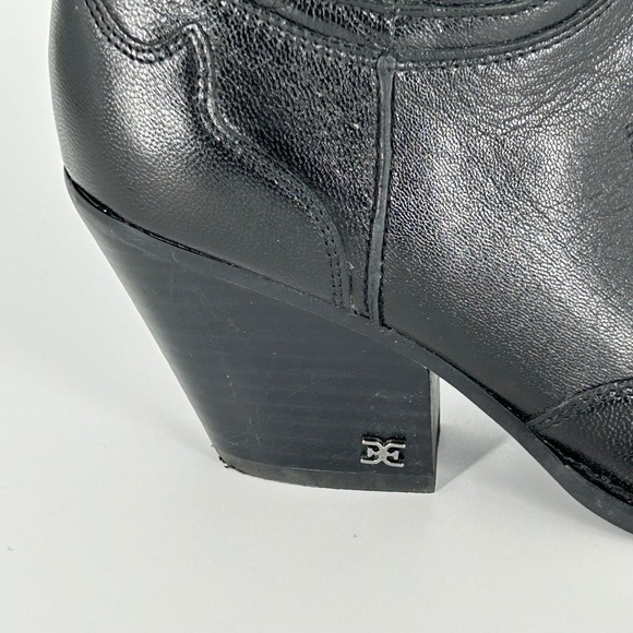 Sam Edelman Size 7 James Black Leather Pointed Toe Western Cowboy Boots Women - Picture 5 of 16